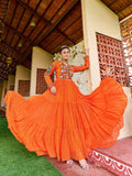 Prazu Fashion Fanta Georgette Bandhani Print Work With Kutchi Patch-Work Navaratri Gown