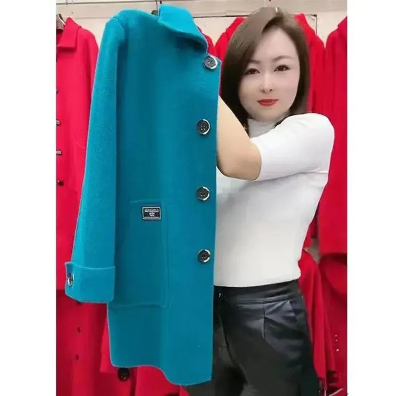 Women's Mid-Length Warm Wool Blend Coat for Fall/Winter