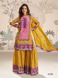 Aarshi Fashions yellow and pink digital print crepe straight kurta with palazzo pants