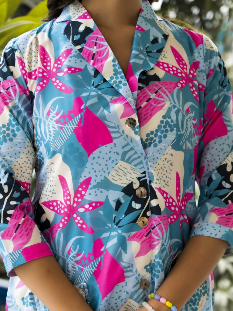 Multi Muslin Cotton Co-ord Set - Relaxed Fit Tropical Loungewear
