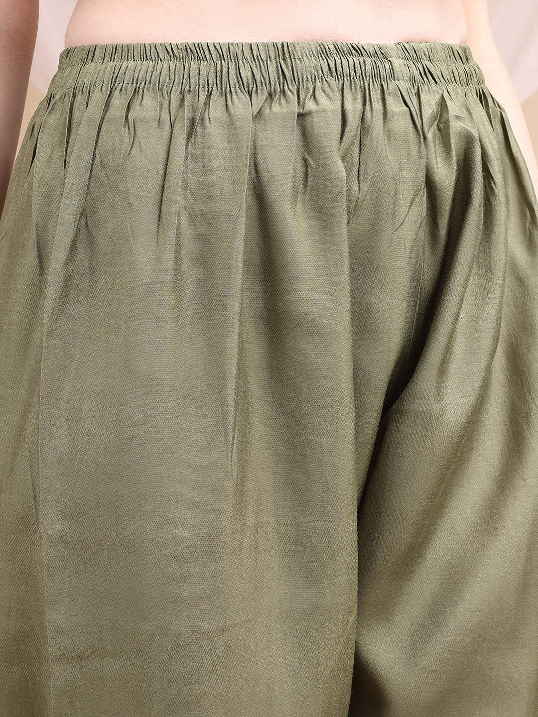 Olive Chanderi Embroidered Kurta Set with Pant and Printed Dupatta