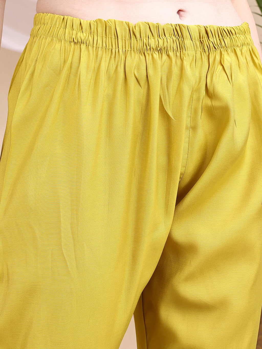Yellow Chanderi Embroidered Kurta Set with Printed Dupatta