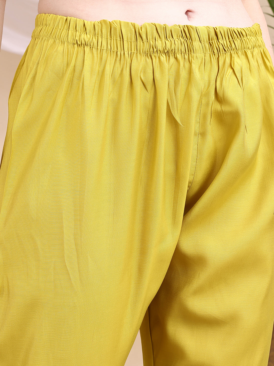 Yellow Chanderi Embroidered Kurta Set with Printed Dupatta