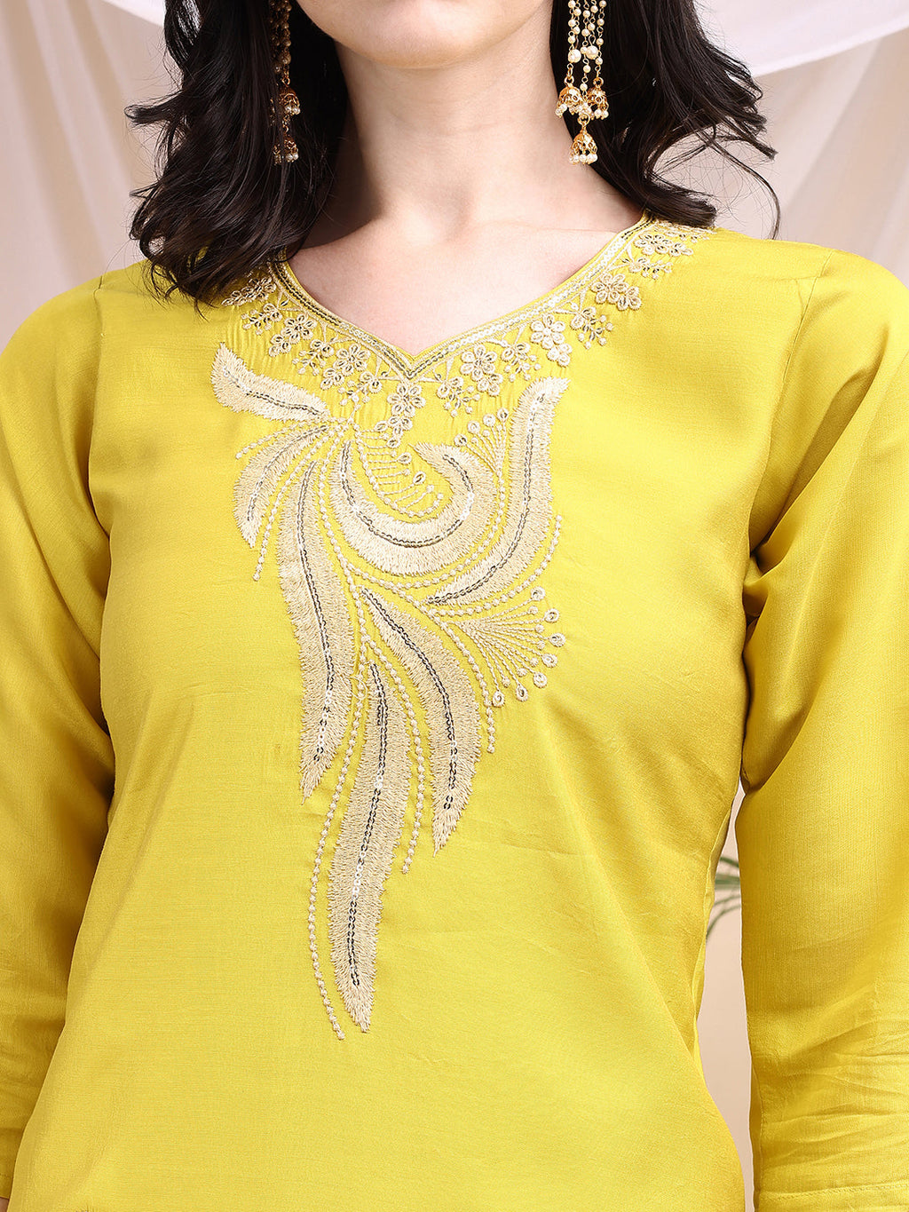 Yellow Chanderi Embroidered Kurta Set with Printed Dupatta