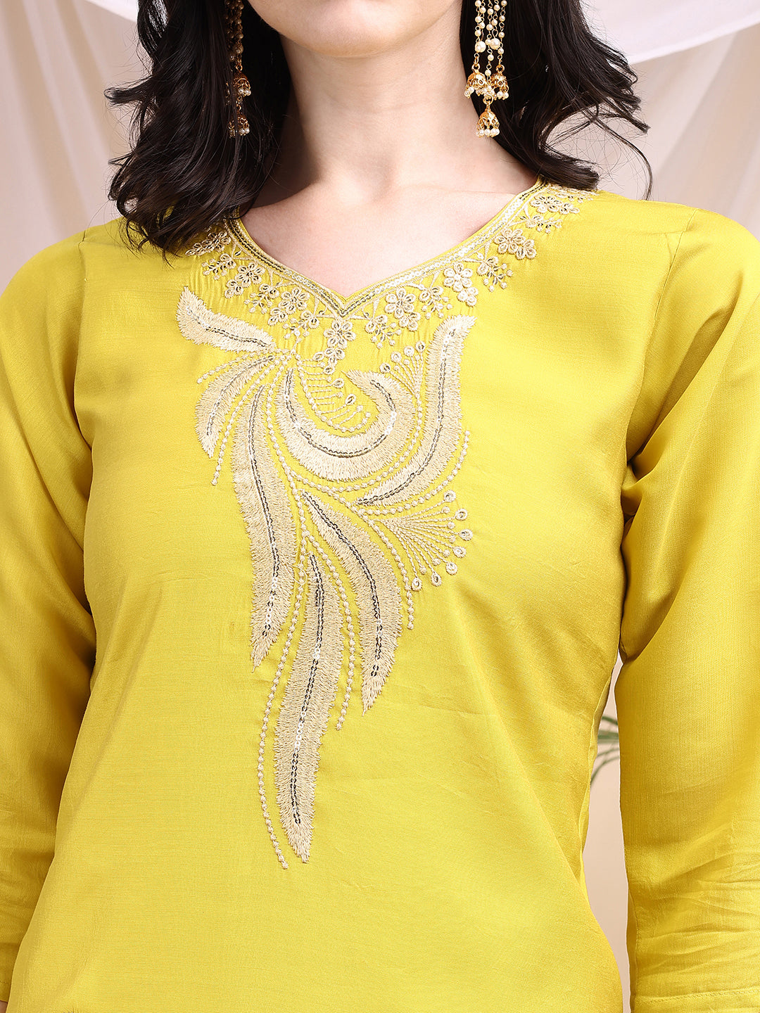 Yellow Chanderi Embroidered Kurta Set with Printed Dupatta