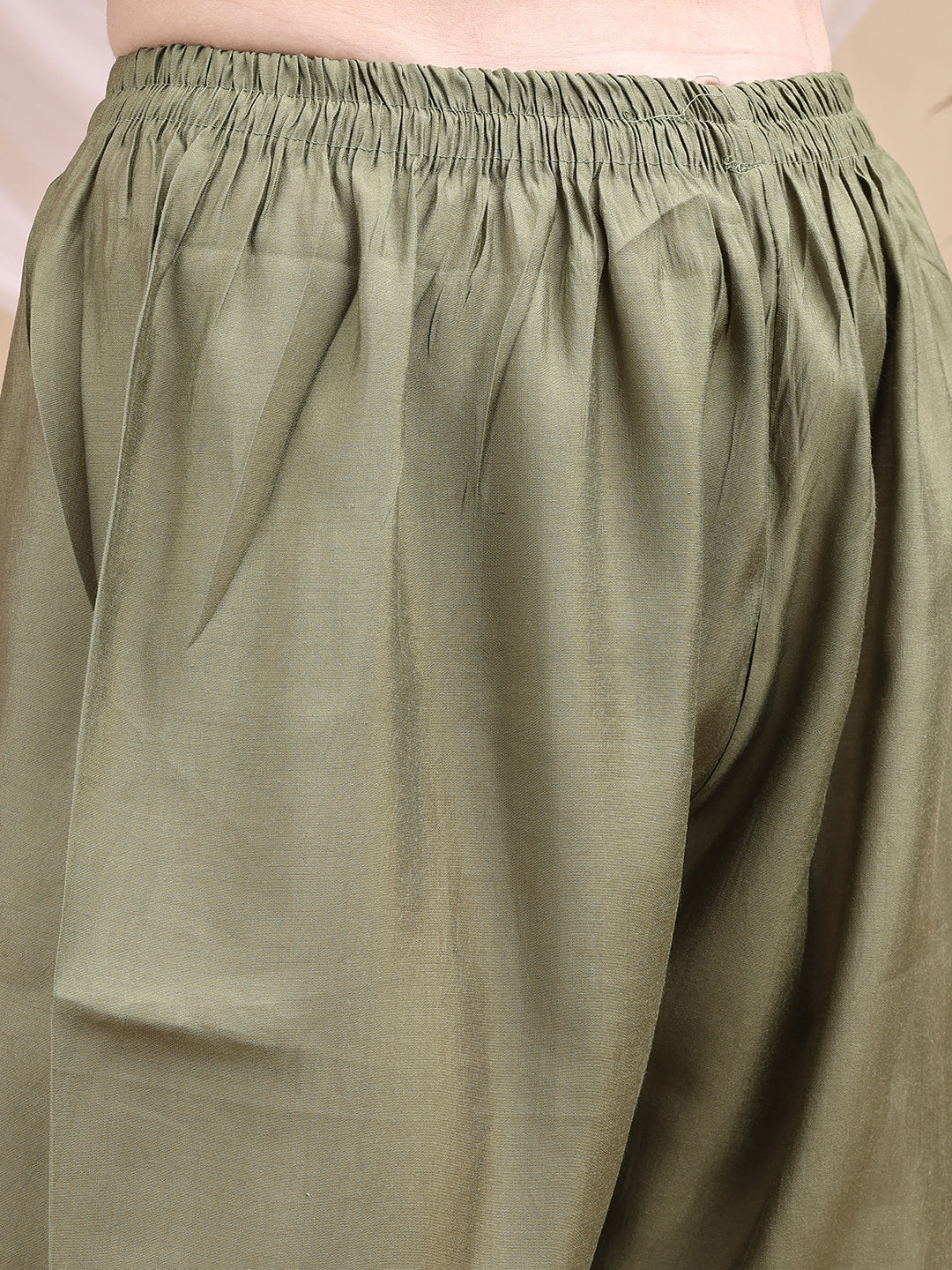 Olive Embroidered Chanderi Kurta Set with Printed Dupatta