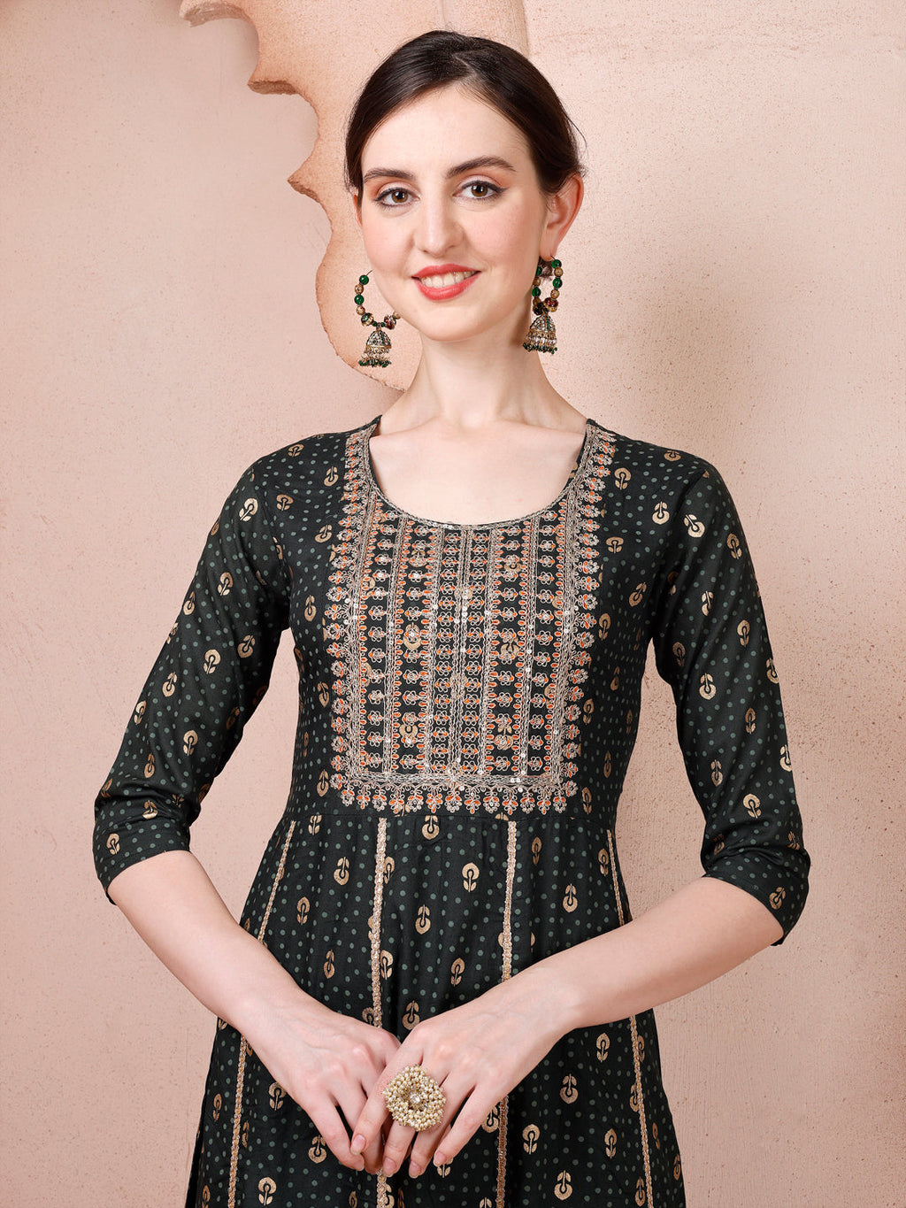 Multicolor Nayra Cut Embroidered Kurta Set with Pant and Dupatta