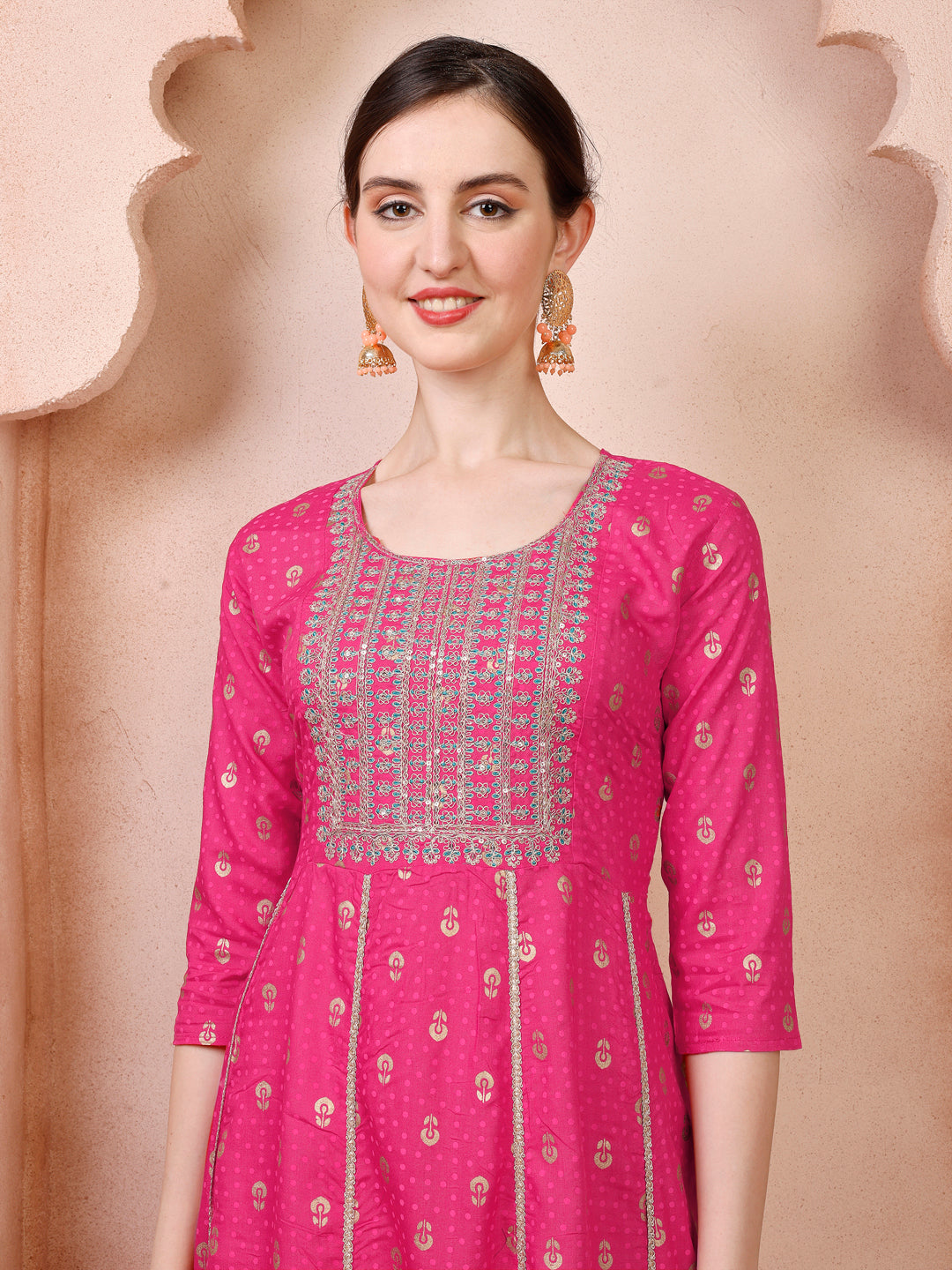 Multicolor Nayra Cut Embroidered Kurta Set with Pant and Dupatta