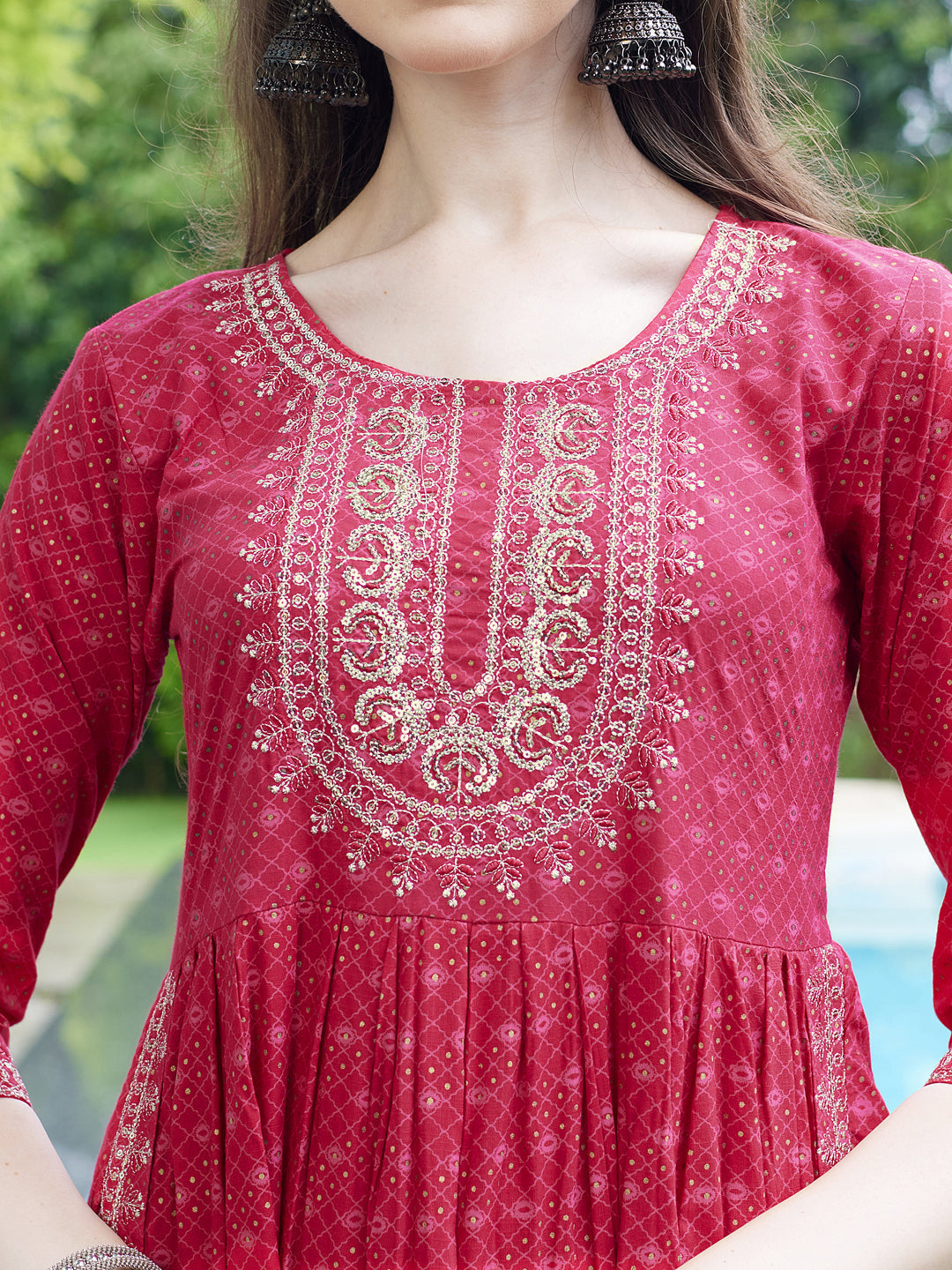 Embroidered Kurta with Pant and Dupatta Set in Multicolor