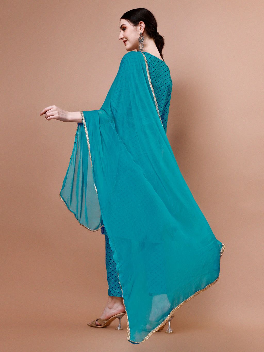 Multicolor Printed & Embroidered Kurta Pant Dupatta Set