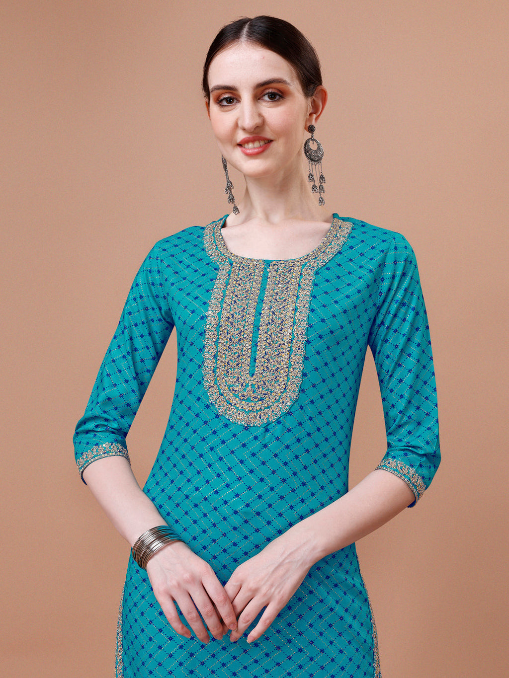 Multicolor Printed & Embroidered Kurta Pant Dupatta Set
