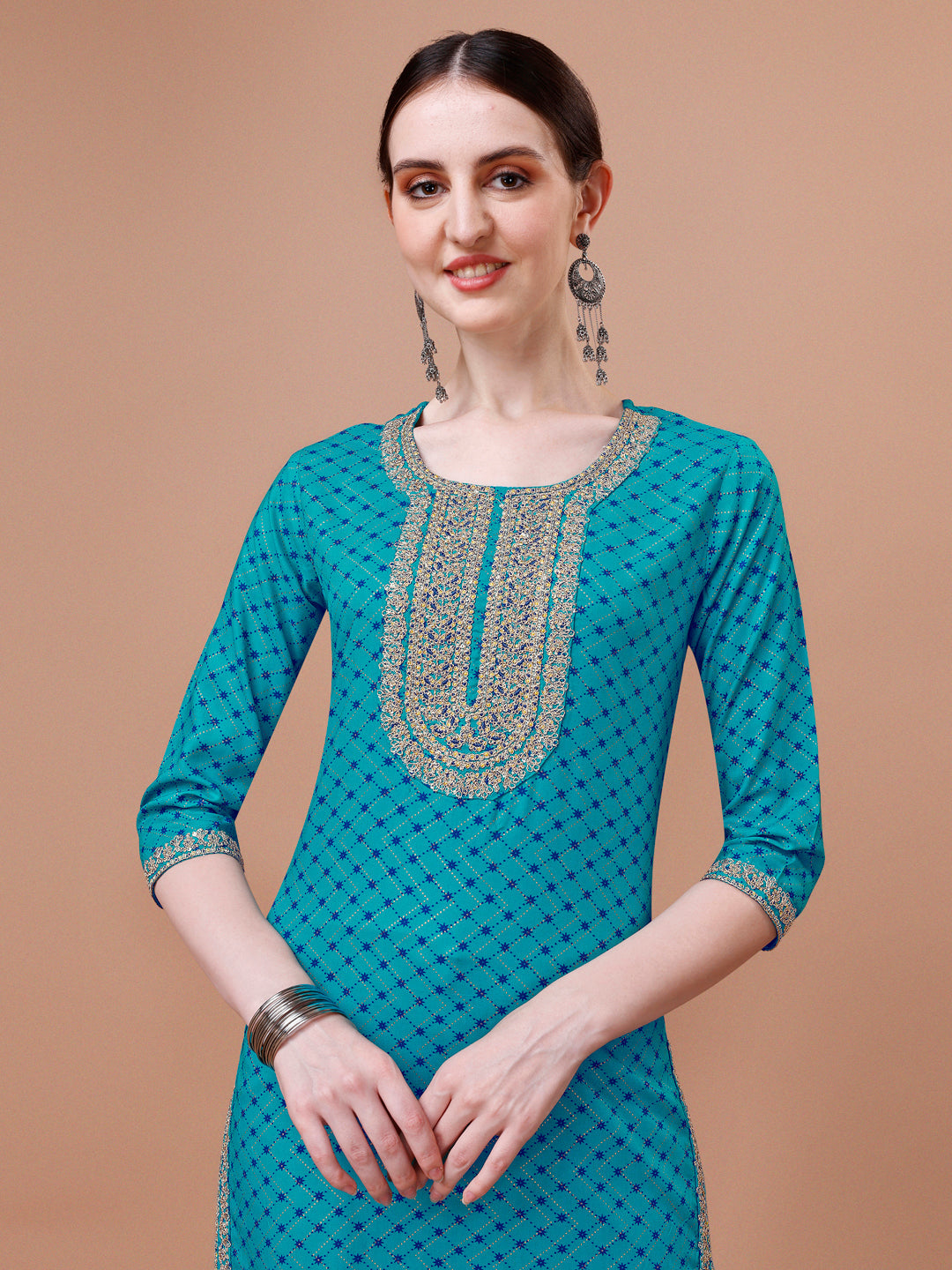 Multicolor Printed & Embroidered Kurta Pant Dupatta Set