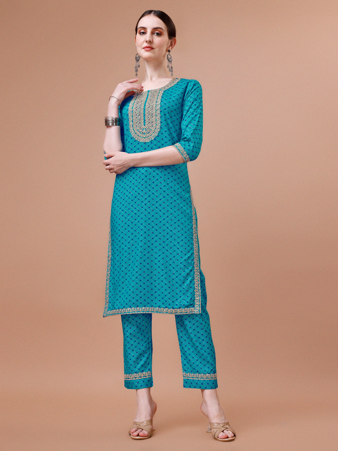Multicolor Printed & Embroidered Kurta Pant Dupatta Set