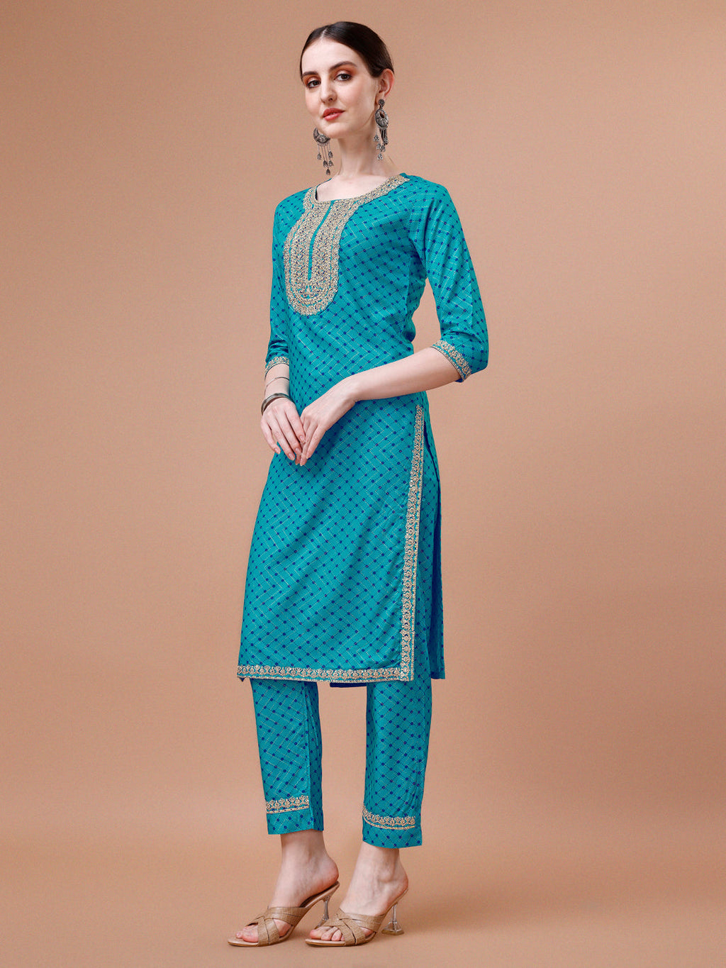 Multicolor Printed & Embroidered Kurta Pant Dupatta Set