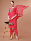 Printed & Embroidered Kurta With Pant and Dupatta Set, Multicolor