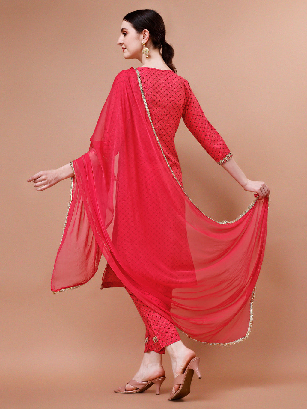 Printed & Embroidered Kurta With Pant and Dupatta Set, Multicolor