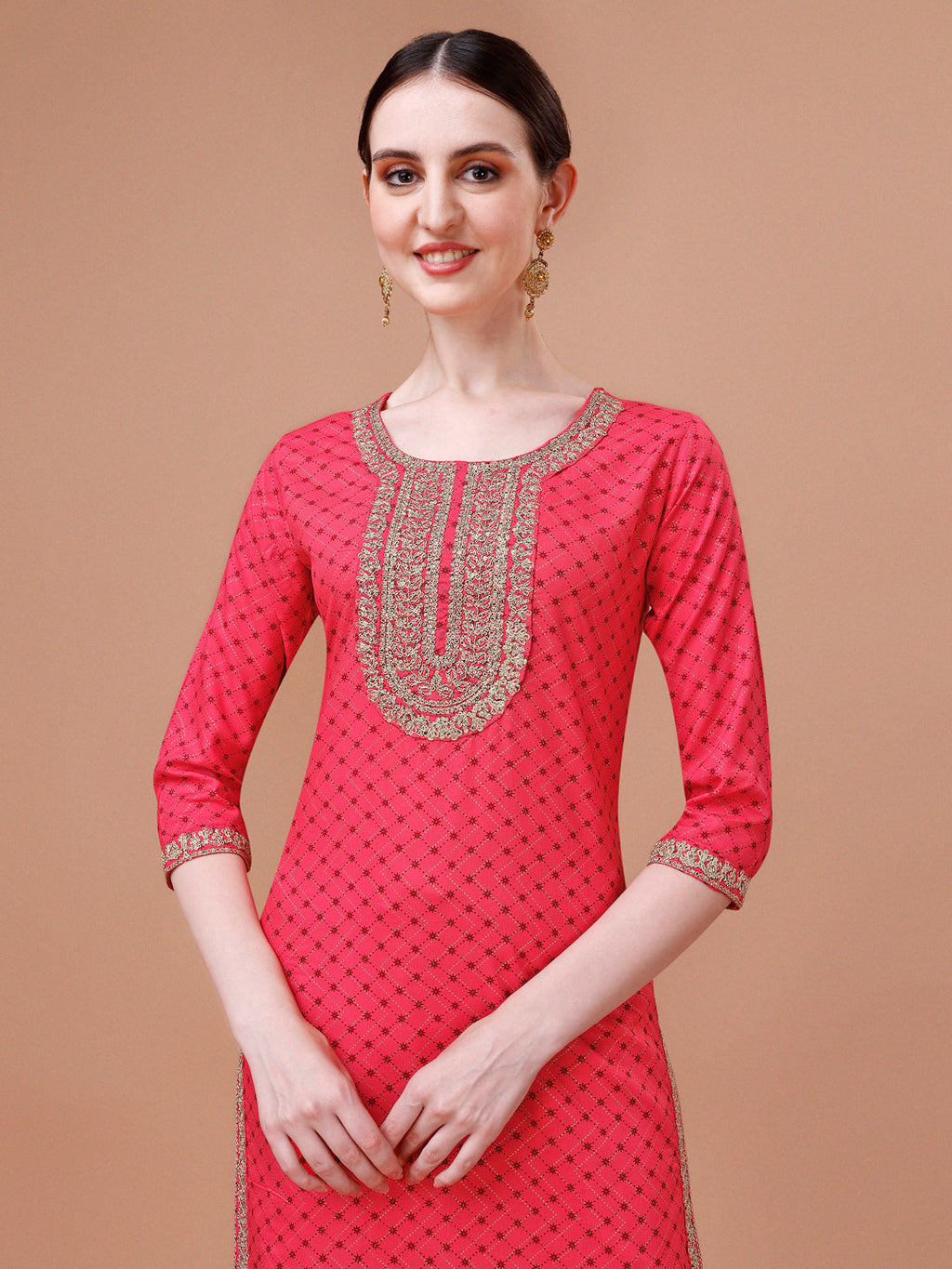 Printed & Embroidered Kurta With Pant and Dupatta Set, Multicolor