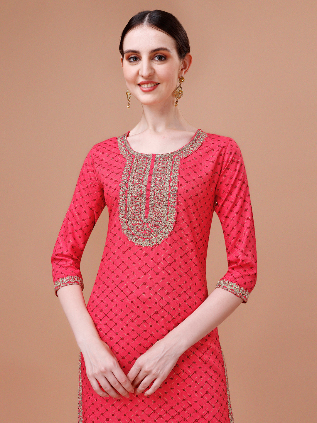 Printed & Embroidered Kurta With Pant and Dupatta Set, Multicolor