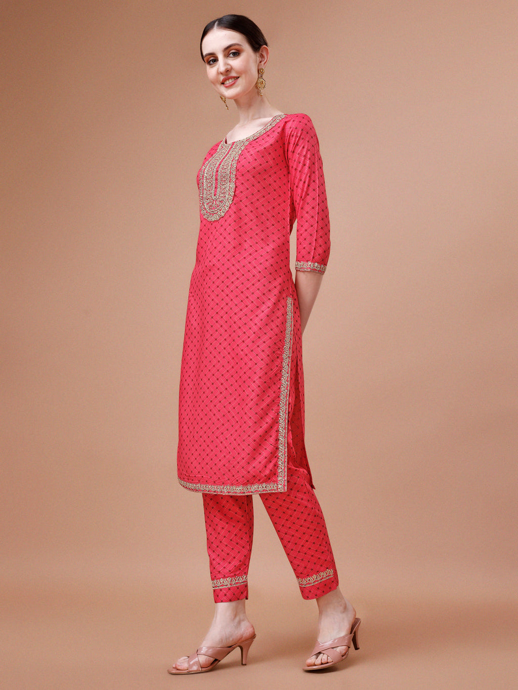 Printed & Embroidered Kurta With Pant and Dupatta Set, Multicolor