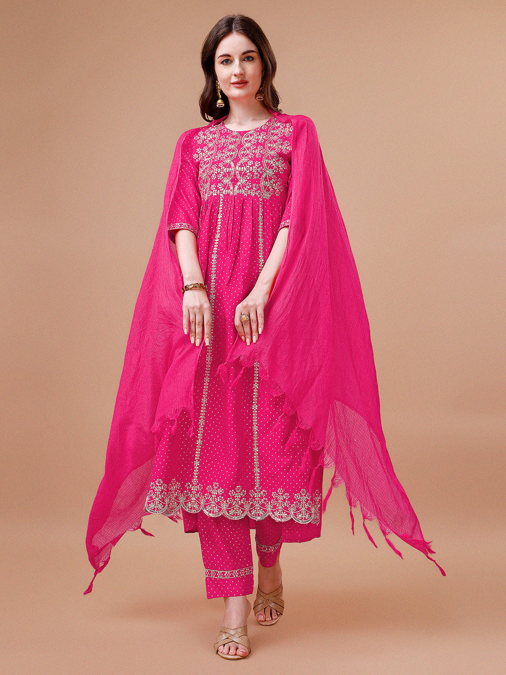 Nyra Cut Embroidered Rayon Kurta Set with Pant and Dupatta