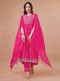 Nyra Cut Embroidered Rayon Kurta Set with Pant and Dupatta