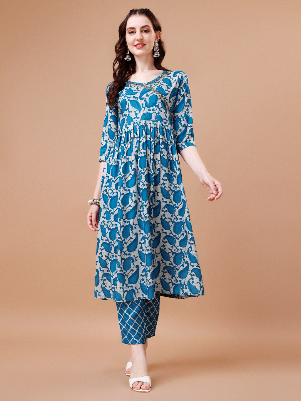 Embroidered Angrakha Anarkali Kurta Set with Pant and Dupatta