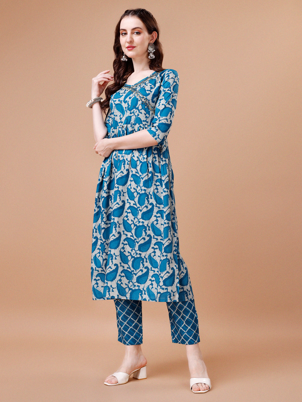 Embroidered Angrakha Anarkali Kurta Set with Pant and Dupatta