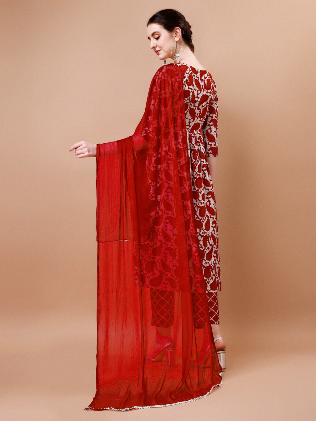 Multicolor Embroidered Angrakha Anarkali Kurta With Pant & Dupatta