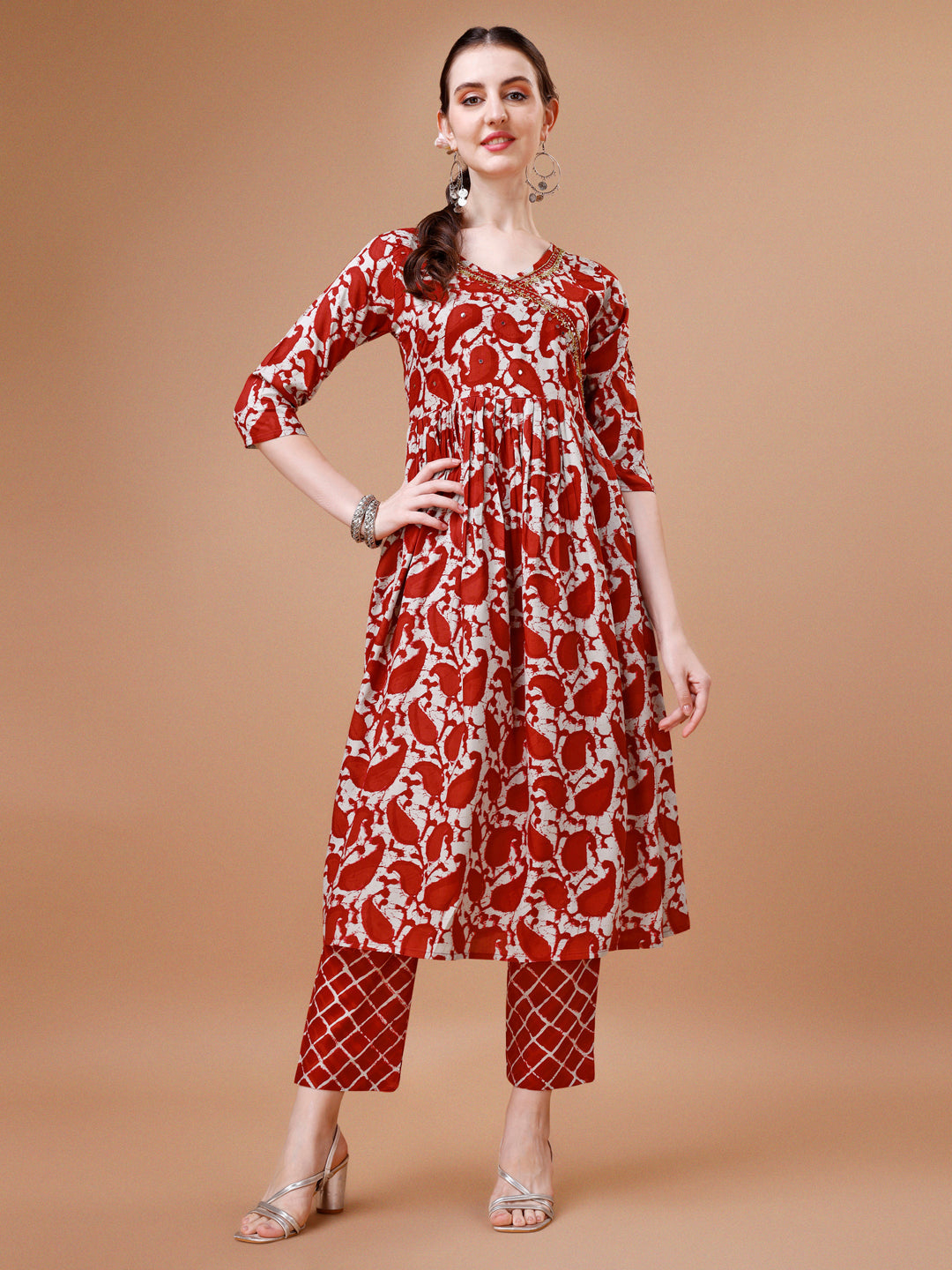 Multicolor Embroidered Angrakha Anarkali Kurta With Pant & Dupatta
