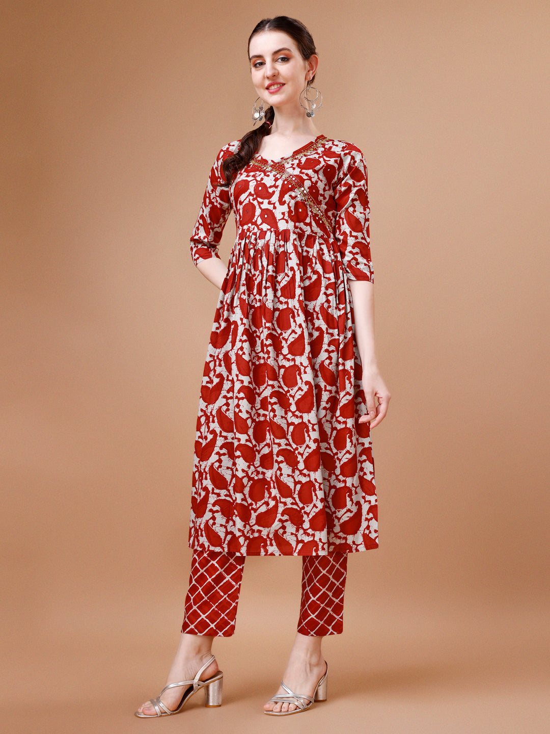 Multicolor Embroidered Angrakha Anarkali Kurta With Pant & Dupatta