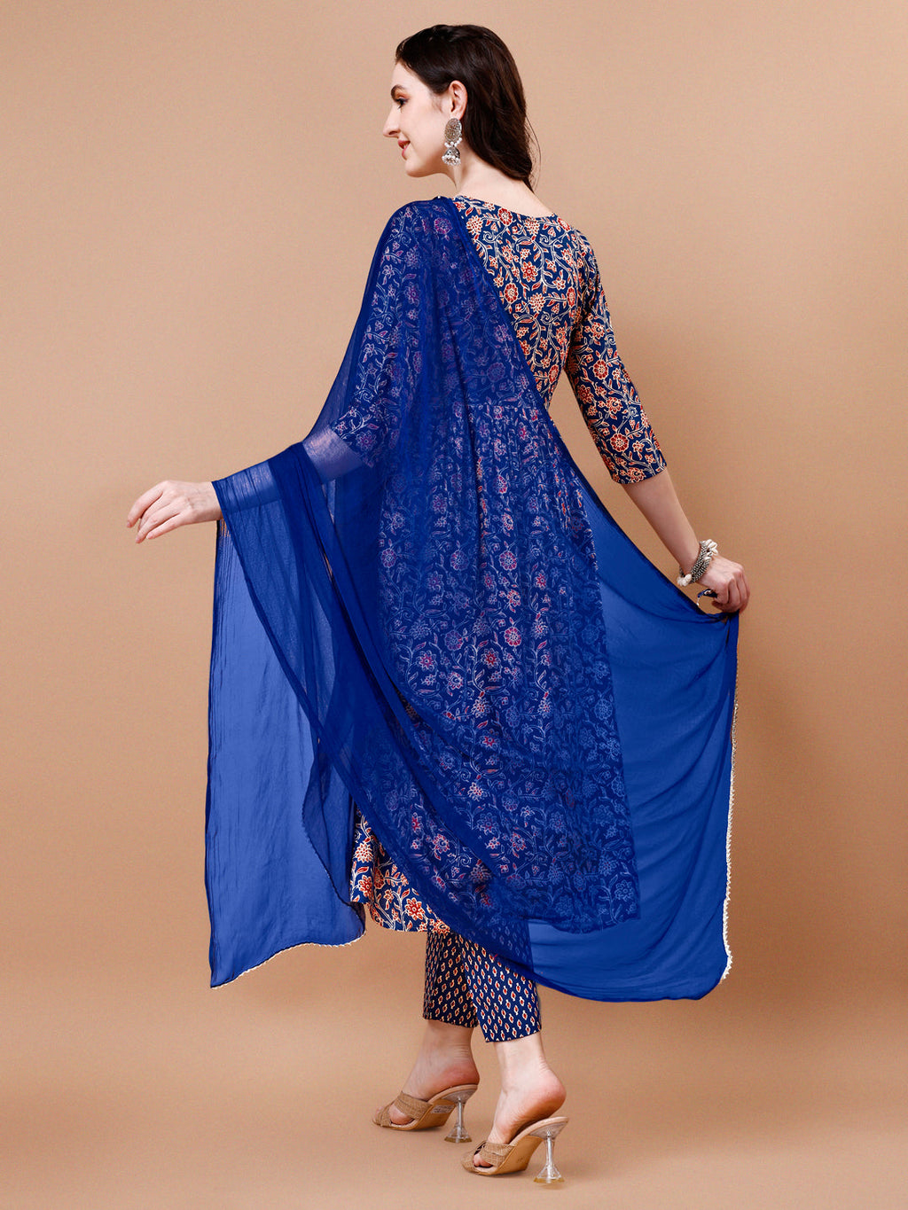 Multicolor Mirror Embroidered Angrakha Anarkali Set with Dupatta