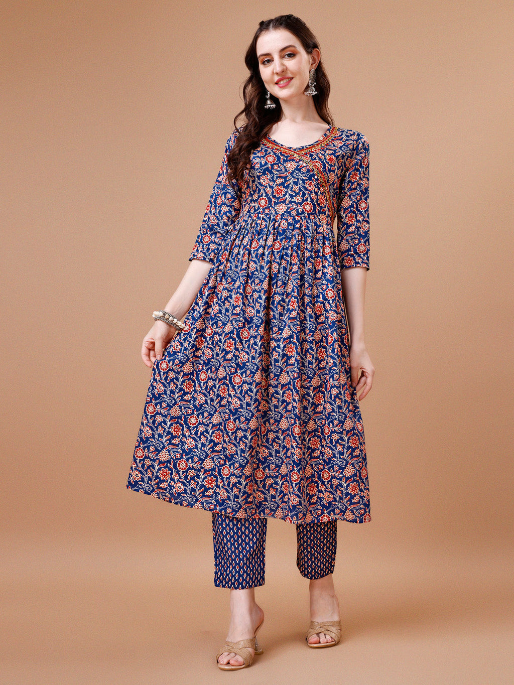 Multicolor Mirror Embroidered Angrakha Anarkali Set with Dupatta