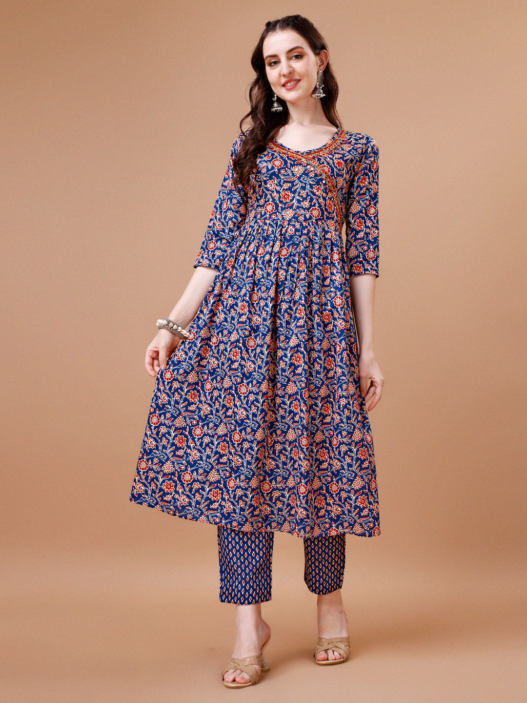 Multicolor Mirror Embroidered Angrakha Anarkali Set with Dupatta