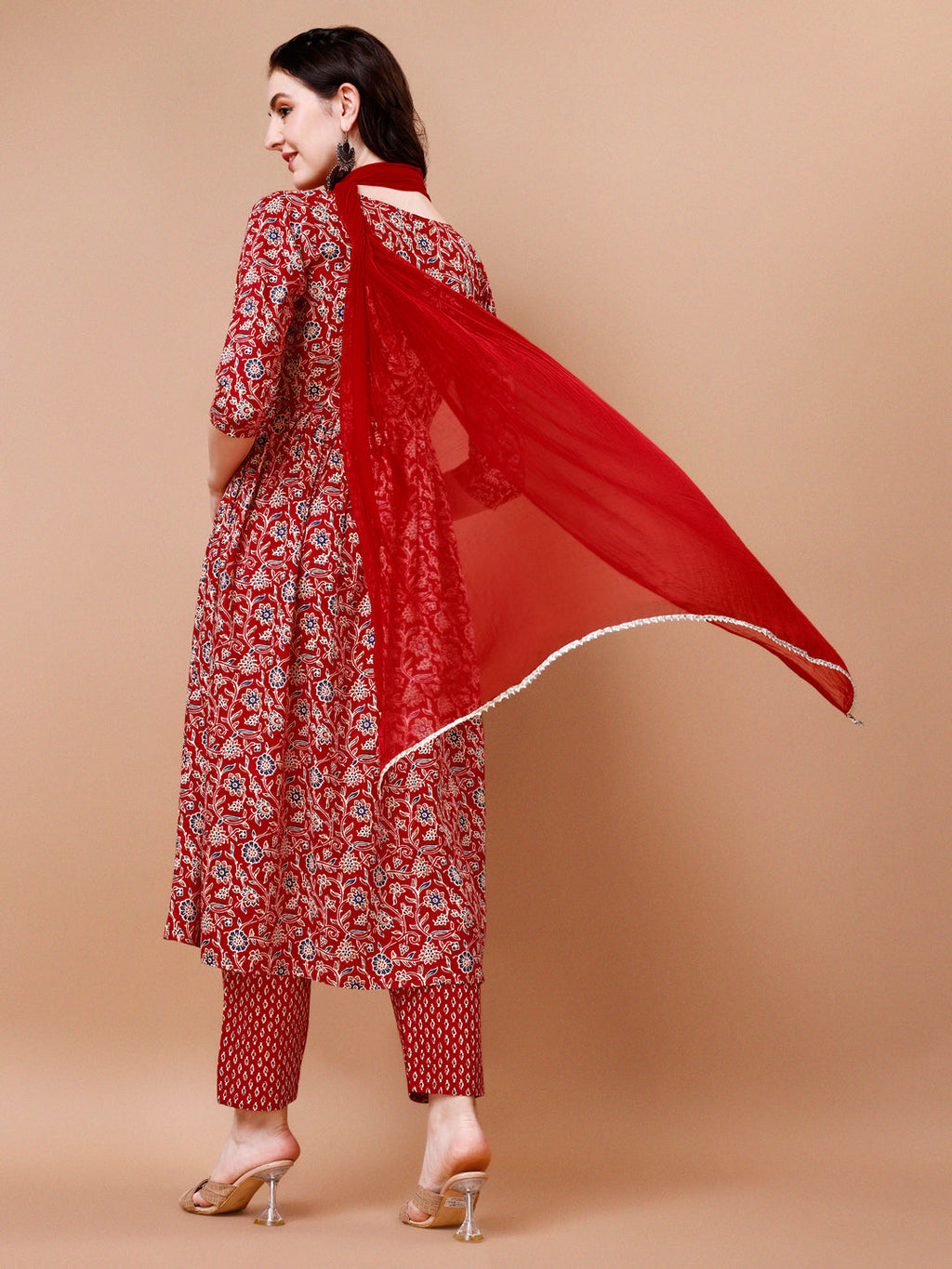 Multicolor Angrakha Style Anarkali Kurta With Pant & Dupatta Set