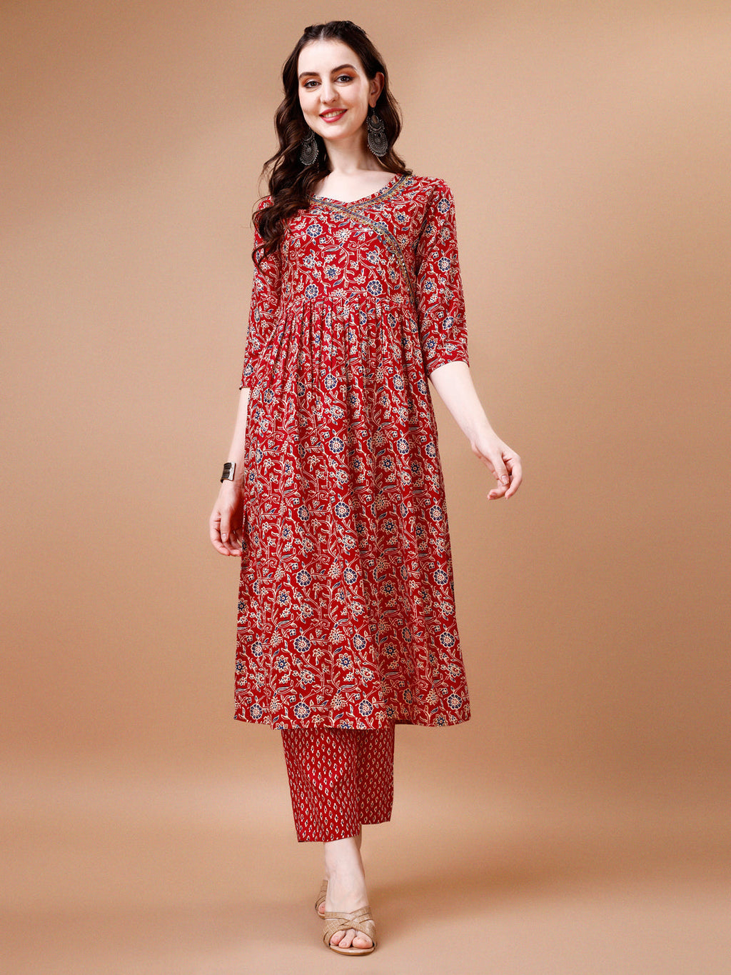 Multicolor Angrakha Style Anarkali Kurta With Pant & Dupatta Set