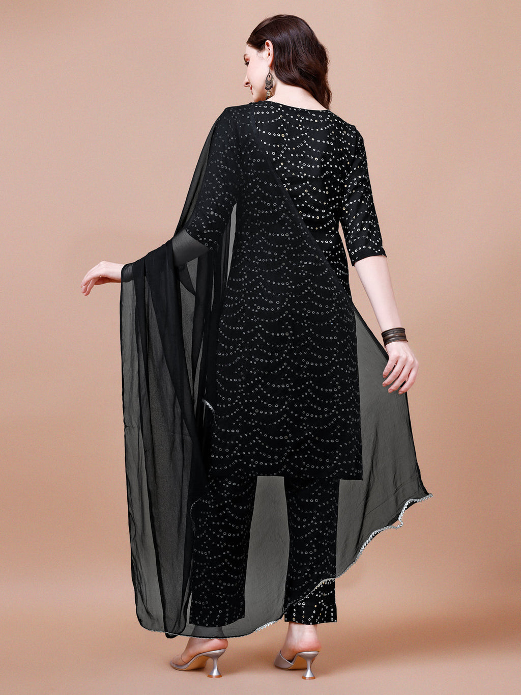Multicolor Embroidered & Bandhani Printed Kurta Set with Dupatta