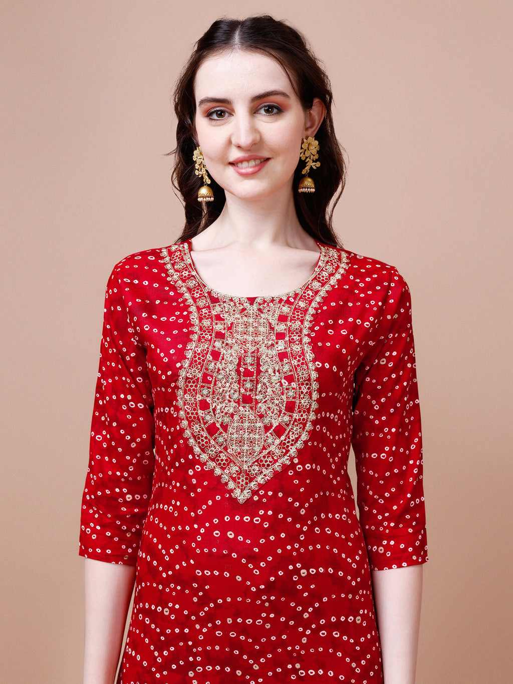 Multicolor Bandhani Printed Embroidered Kurta Set with Dupatta