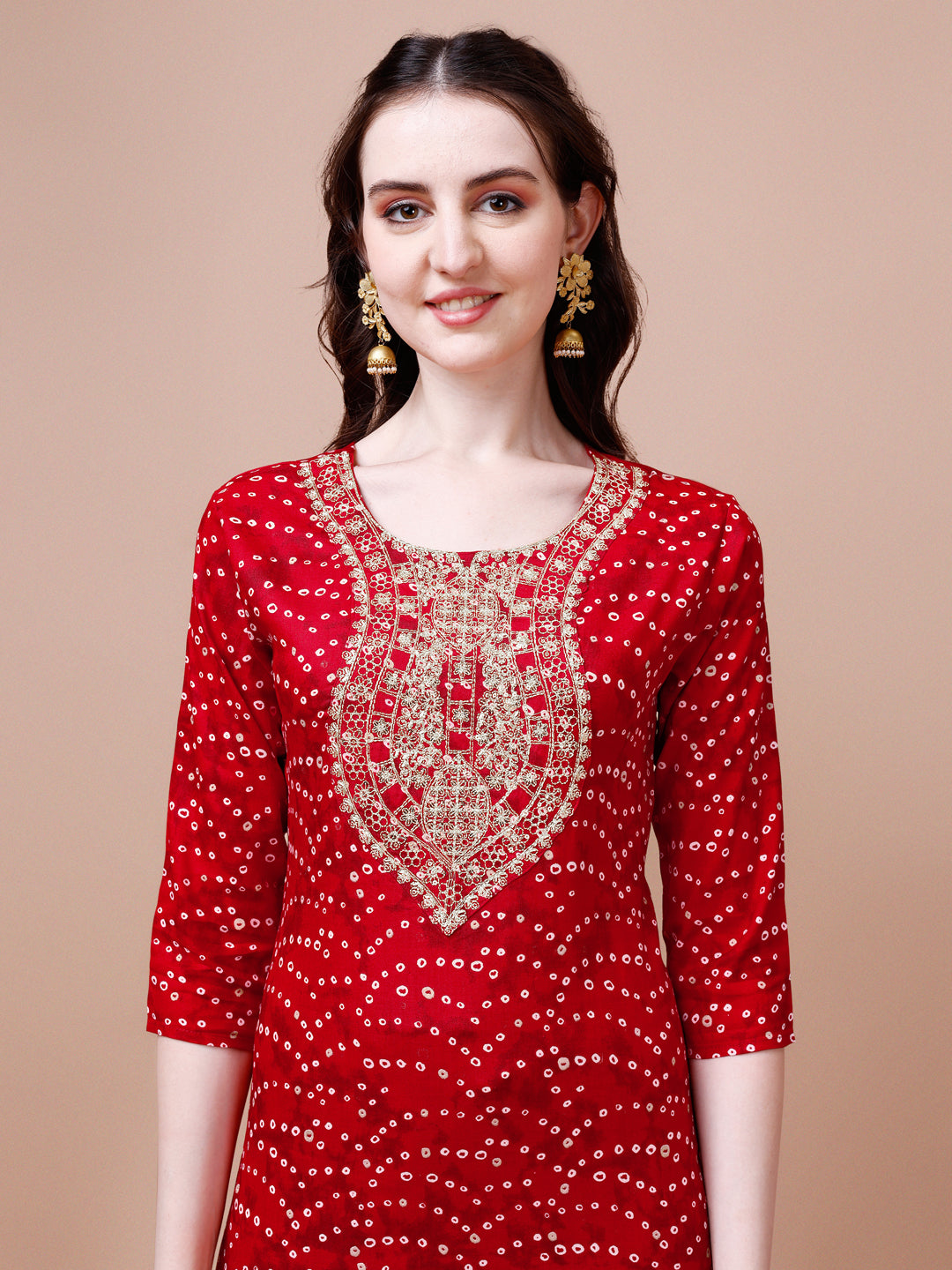 Multicolor Bandhani Printed Embroidered Kurta Set with Dupatta