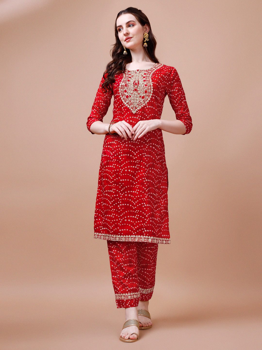 Multicolor Bandhani Printed Embroidered Kurta Set with Dupatta