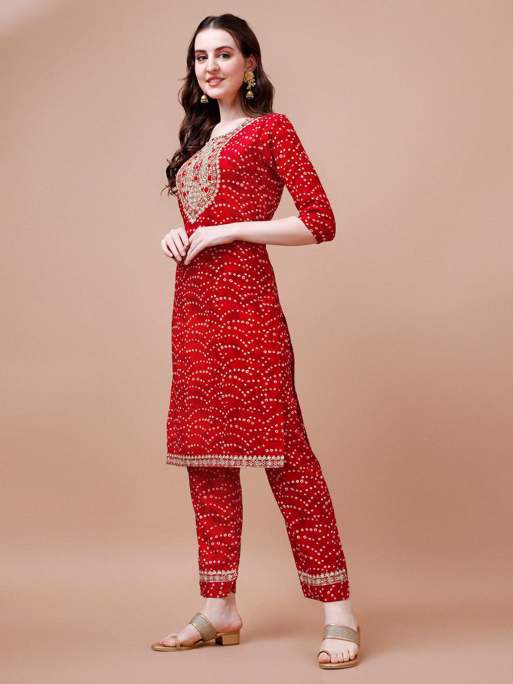 Multicolor Bandhani Printed Embroidered Kurta Set with Dupatta