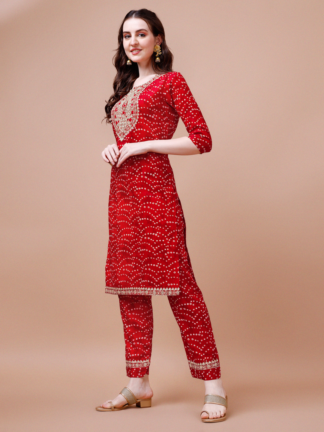 Multicolor Bandhani Printed Embroidered Kurta Set with Dupatta