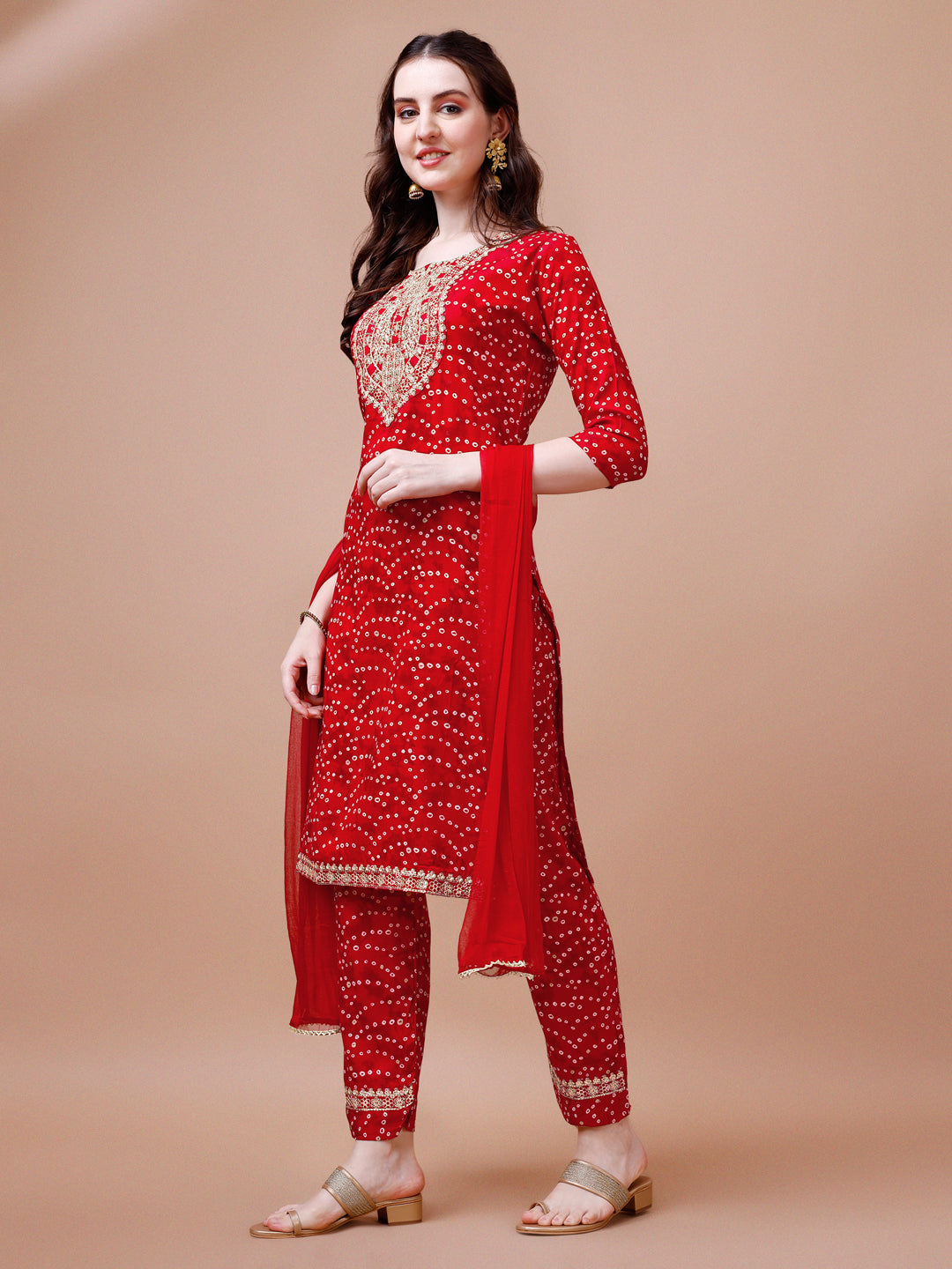 Multicolor Bandhani Printed Embroidered Kurta Set with Dupatta