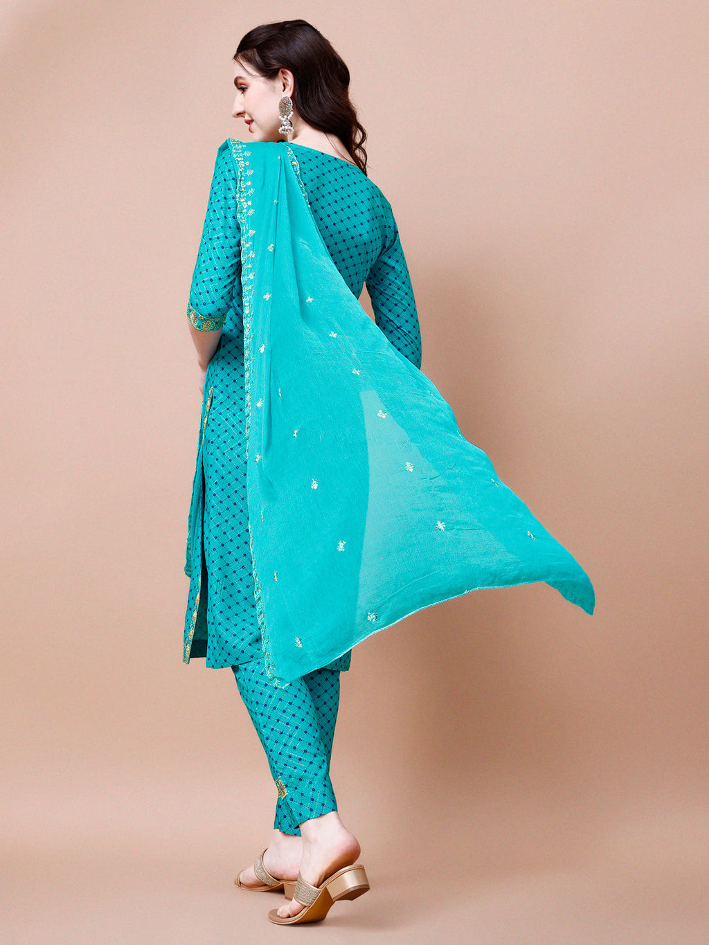 Multicolor Embroidered Kurta Set with Quirky Print & Dupatta