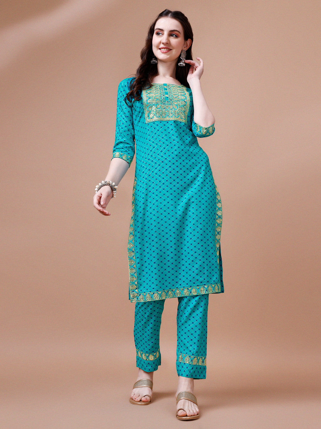 Multicolor Embroidered Kurta Set with Quirky Print & Dupatta