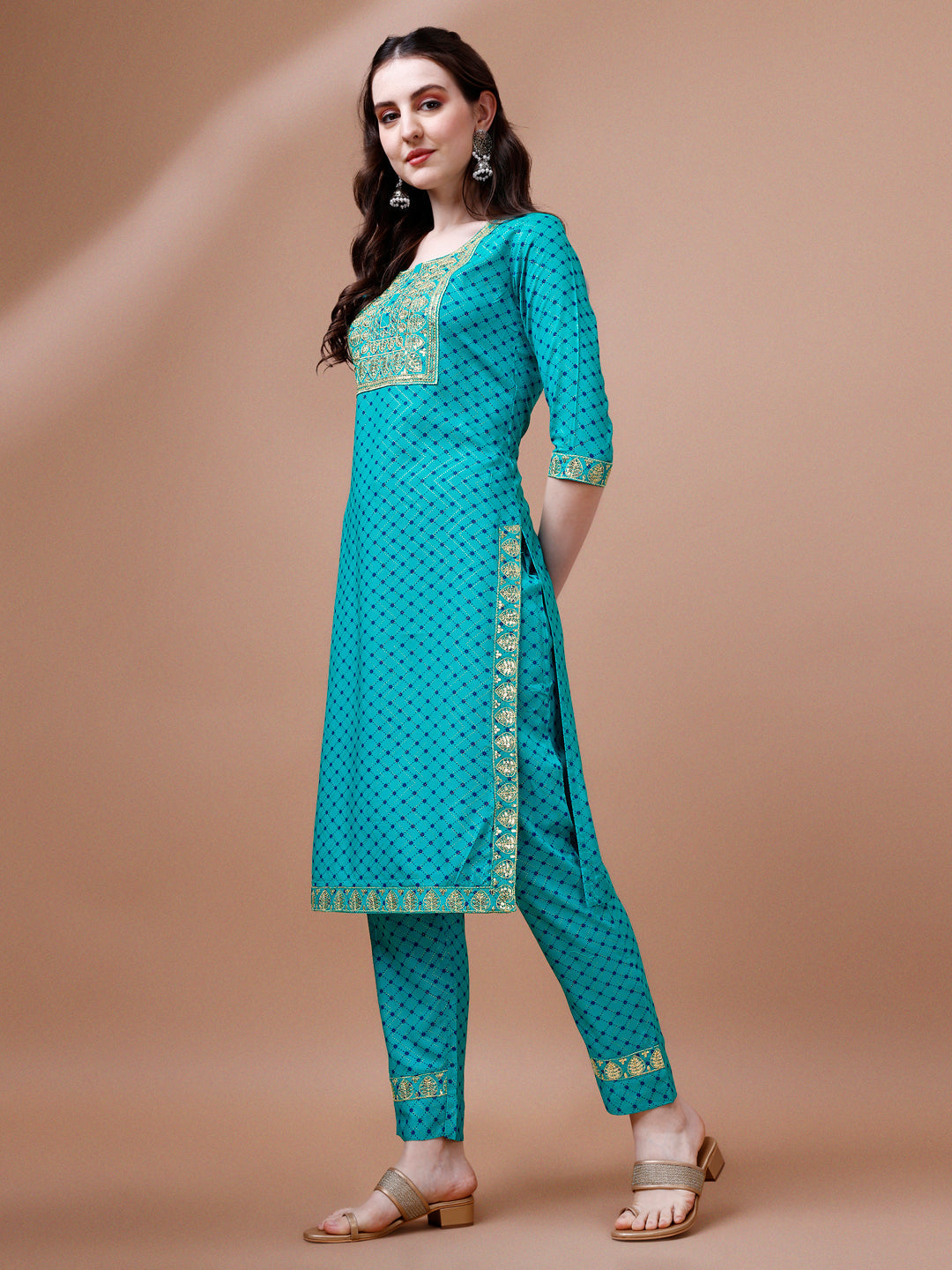 Multicolor Embroidered Kurta Set with Quirky Print & Dupatta