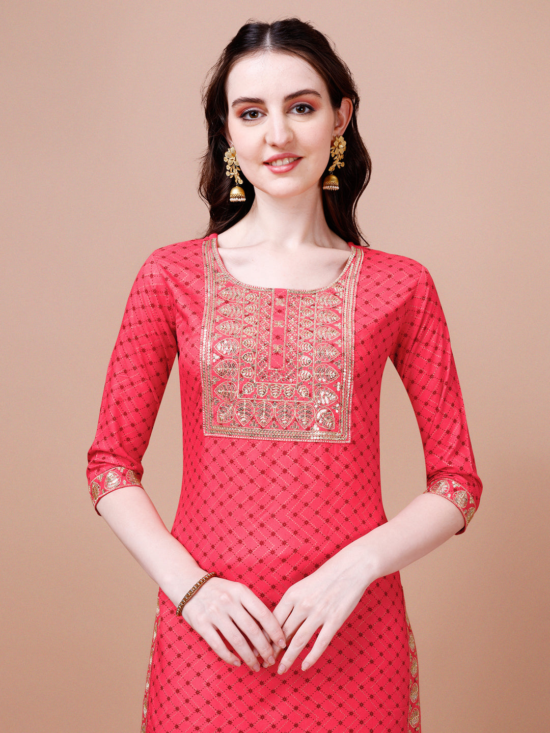 Embroidered and Quirky Printed Rayon Kurta Set