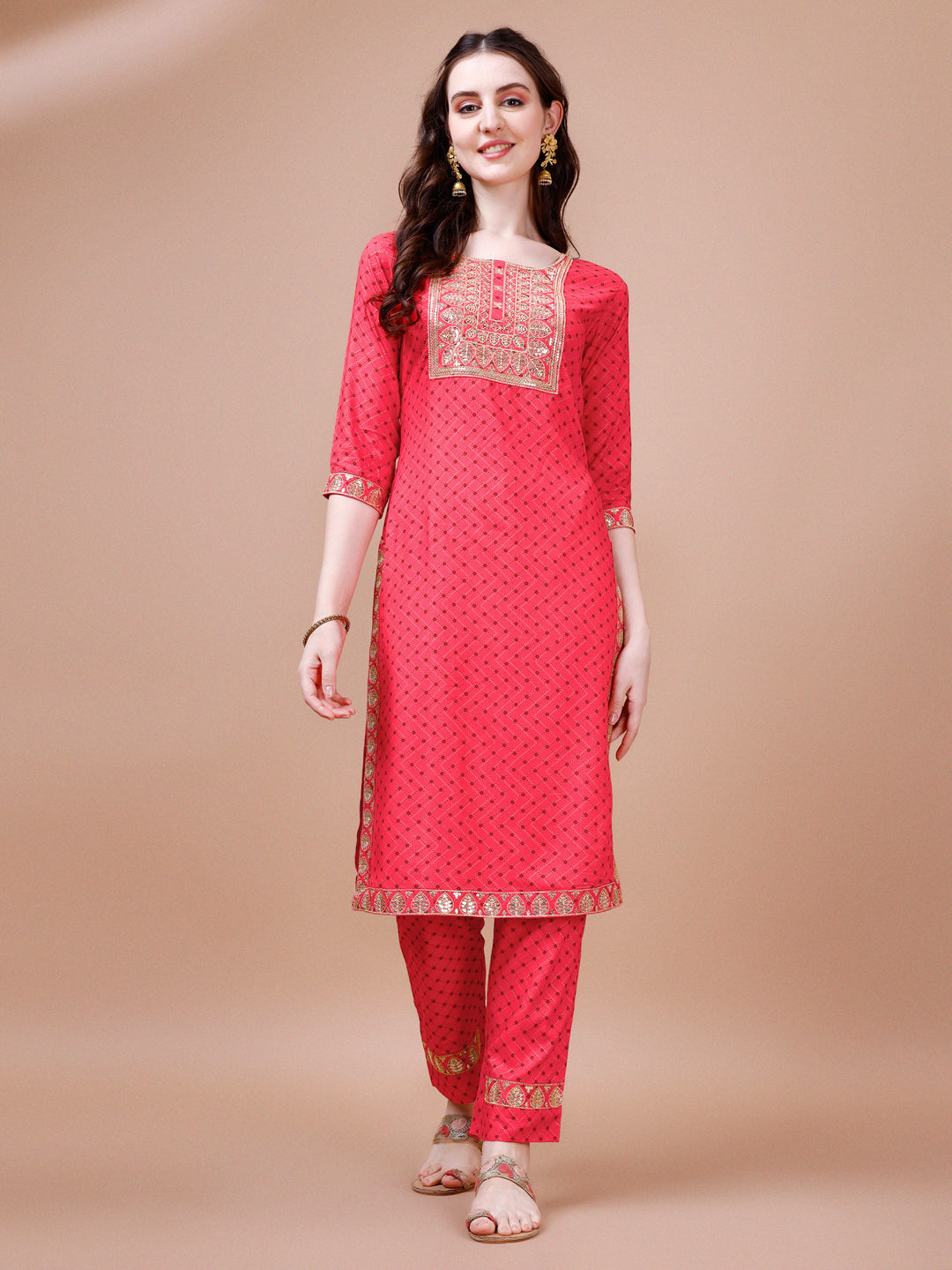 Embroidered and Quirky Printed Rayon Kurta Set