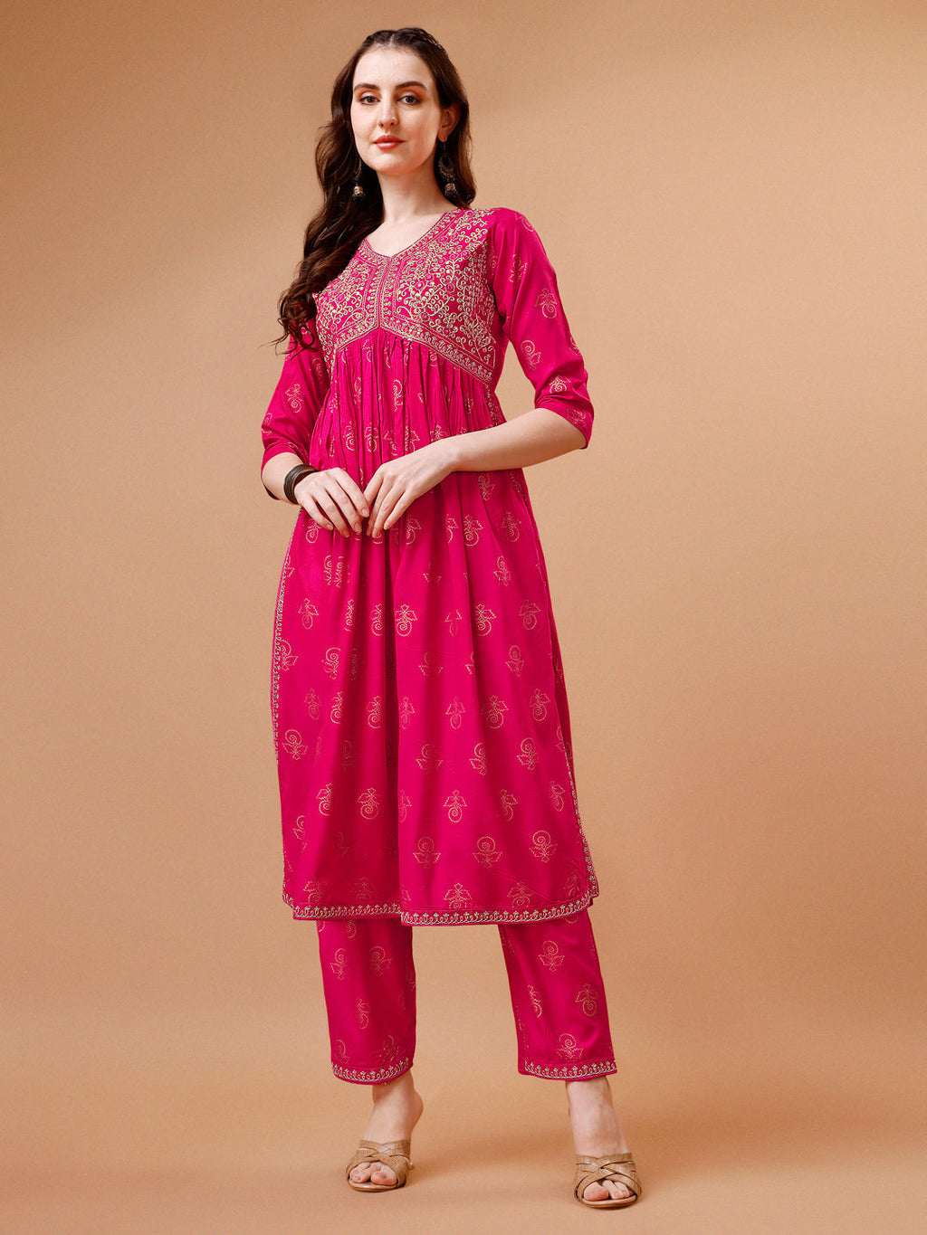 Multicolor Alia Cut Embroidered & Printed Kurta Set