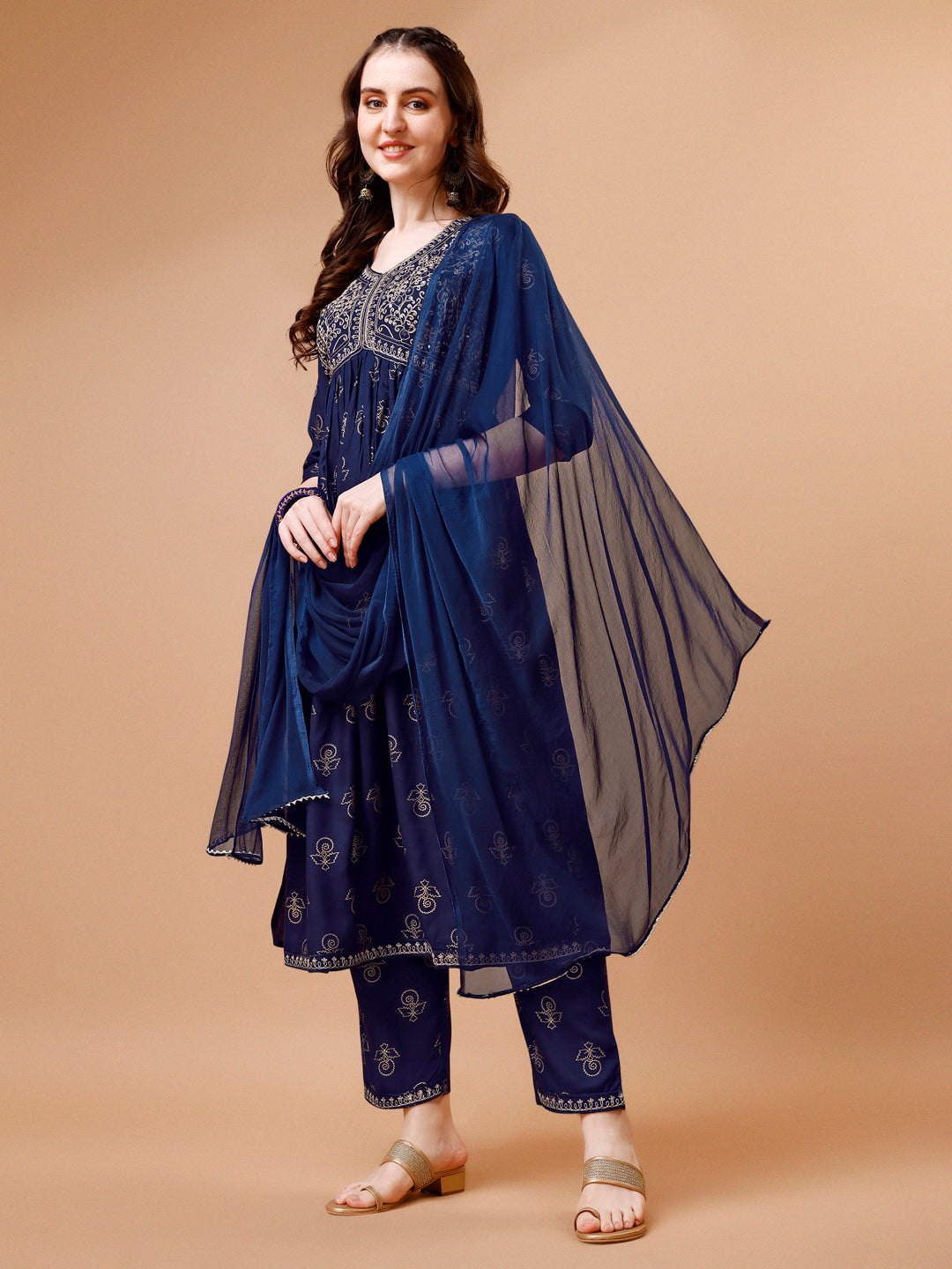 Embroidered and Printed Alia Cut Kurta Set with Dupatta