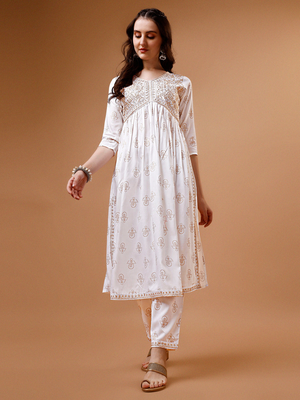 Multicolor Alia Cut Embroidered and Printed Kurta Set